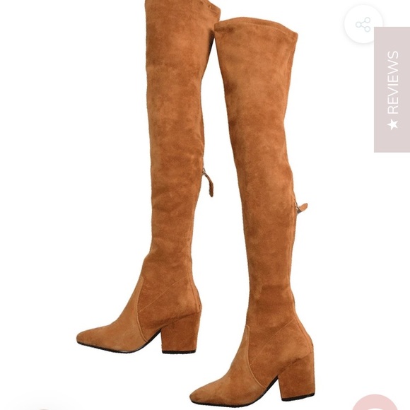 Goodnight Macaroon Shoes - marlo over the knee boots in cognac suede (8)